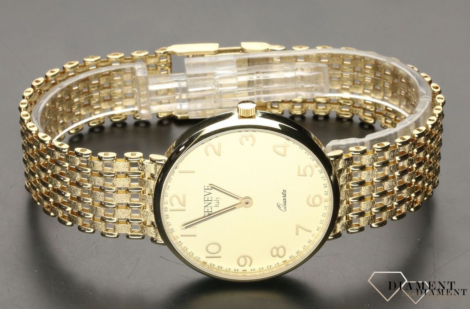 Złoty zegarek damski na bransolecie Geneve 0018D AU 585. Zegarek złoty damski ze złota 585 próba. Zegarek damski ze złota próba 585 o klasycznym wyglądzie na złotej bransolecie. Najwyższa jakość złota. Inwestuj w zło.jpg